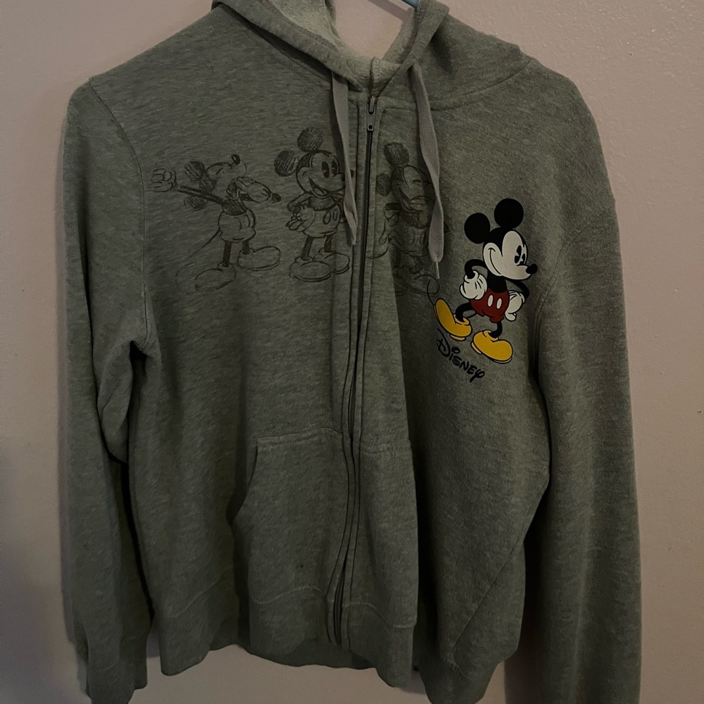 Disney Gray Zip Up Sweater with Mickey Mouse Design